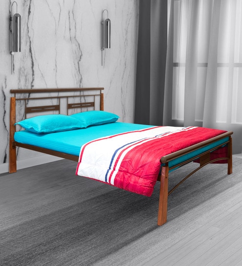 Metallika Dallas Queen Size Bed Brown Colour