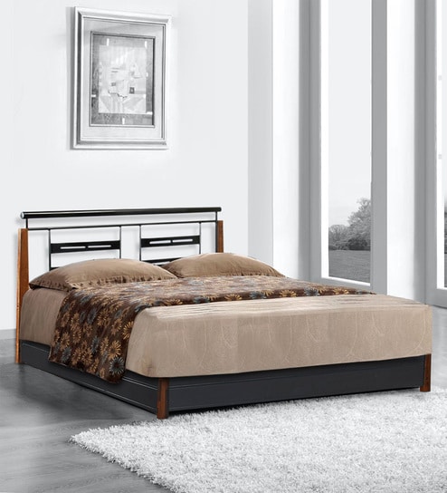 Metallika Oman Queen Size Bed with Storage in Black Colour