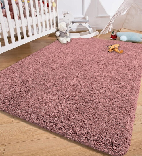 Fuscia Solidal Microfiber 3 x 5 Feet Machine Made Carpet
