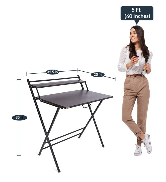 Buy Futura Folding Study Table in Black Colour by Woodware Online