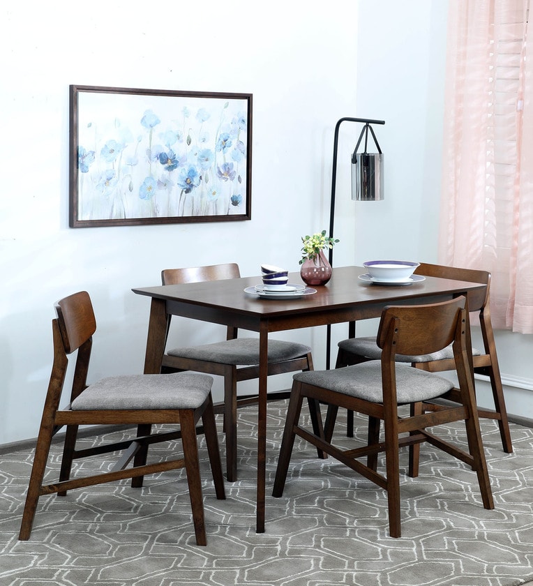 Buy Fumiko 4 Seater Dining Set In Walnut & Light Grey Finish By ...