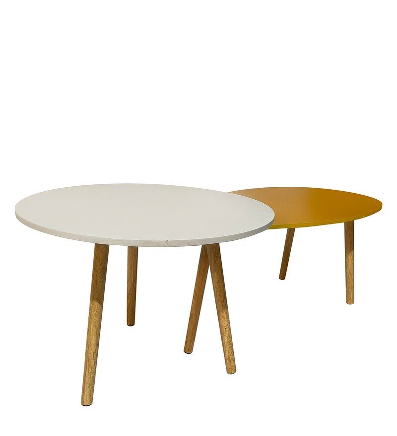 Buy Fusion Bunching Tables (Set in 2) in Brown & White Colour by Bantia