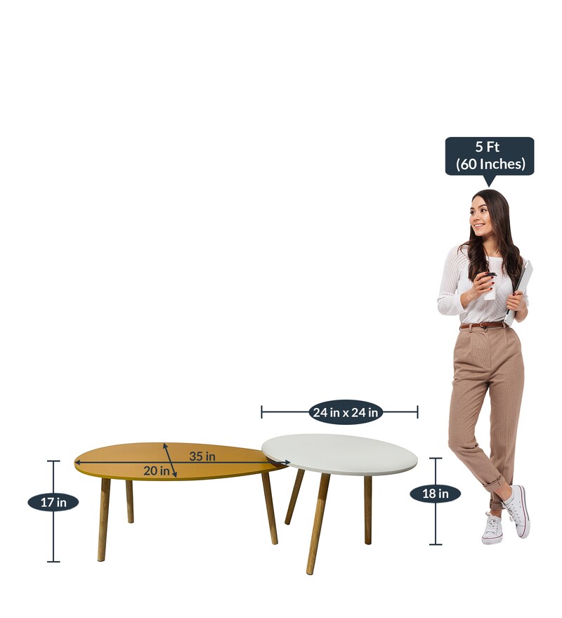 Buy Fusion Bunching Tables (Set in 2) in Brown & White Colour by Bantia