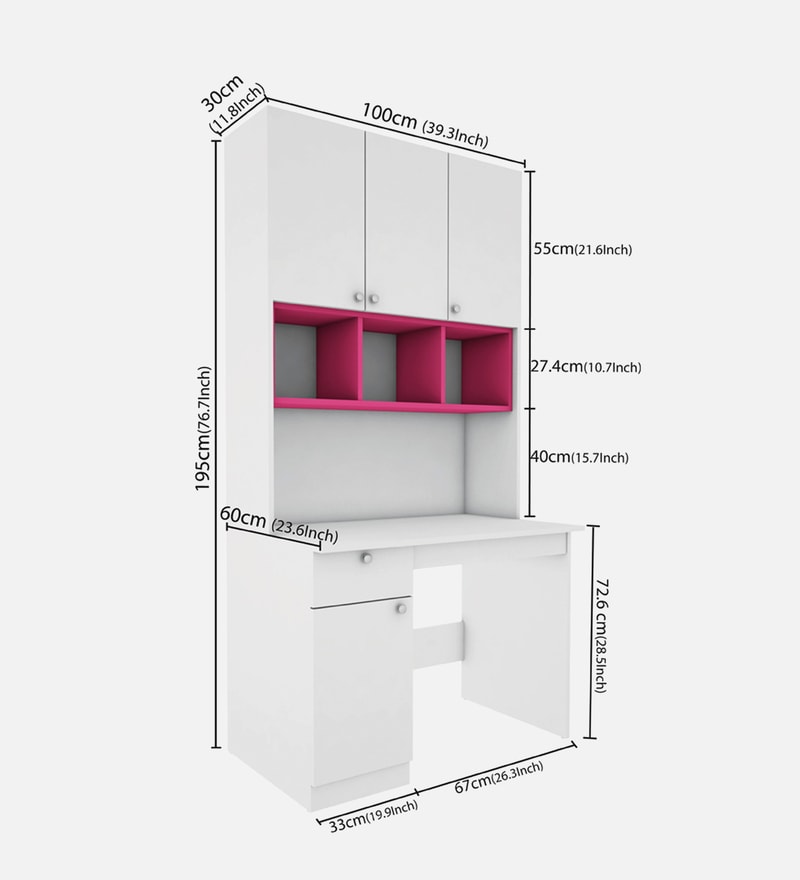 Buy Fusion Hutch Desk In Frosty White And Pink Finish By Woodbuzz buy-fusion-hutch-desk-in-frosty-white-and-pink-finish-by-woodbuzz