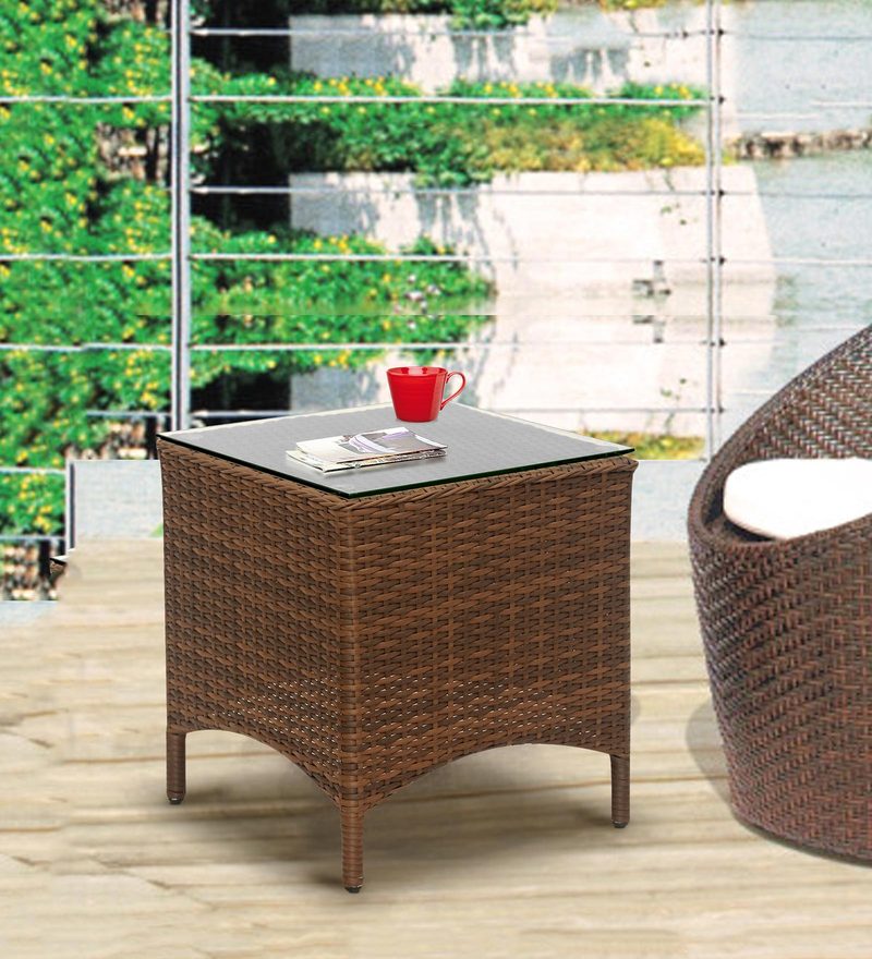 Buy Futura Cane Garden Table in Brown Colour by @home Online - Patio