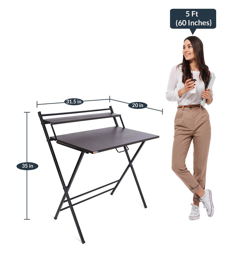 Buy Futura Folding Study Table in Black Colour by Woodware Online