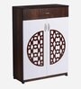 Full Shoe Cabinet in Brown Teak & White Finish