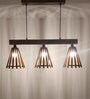 Funnel 3 Lights Brown Solid Wood Linear Chandelier Cluster Hanging Light