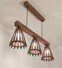 Funnel 3 Lights Brown Solid Wood Linear Chandelier Cluster Hanging Light