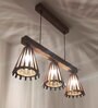 Funnel 3 Lights Brown Solid Wood Linear Chandelier Cluster Hanging Light