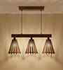 Funnel 3 Lights Brown Solid Wood Linear Chandelier Cluster Hanging Light