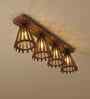 Funnel 4 Lights Brown Solid Wood Flush Mounted Ceiling Light