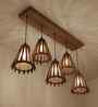 Funnel 5 Lights Brown Solid Wood Linear Chandelier Cluster Hanging Light