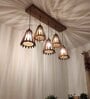 Funnel 5 Lights Brown Solid Wood Linear Chandelier Cluster Hanging Light