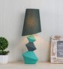 Funon Turqoise Green Cotton Shade Table Lamp with Grey & Green Base