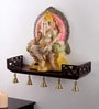 Brown Teak Wood Pooja Shelf With Bells