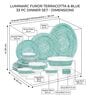 Furor Turquoise & Blue Glass Dinner Set (Pack of 33)