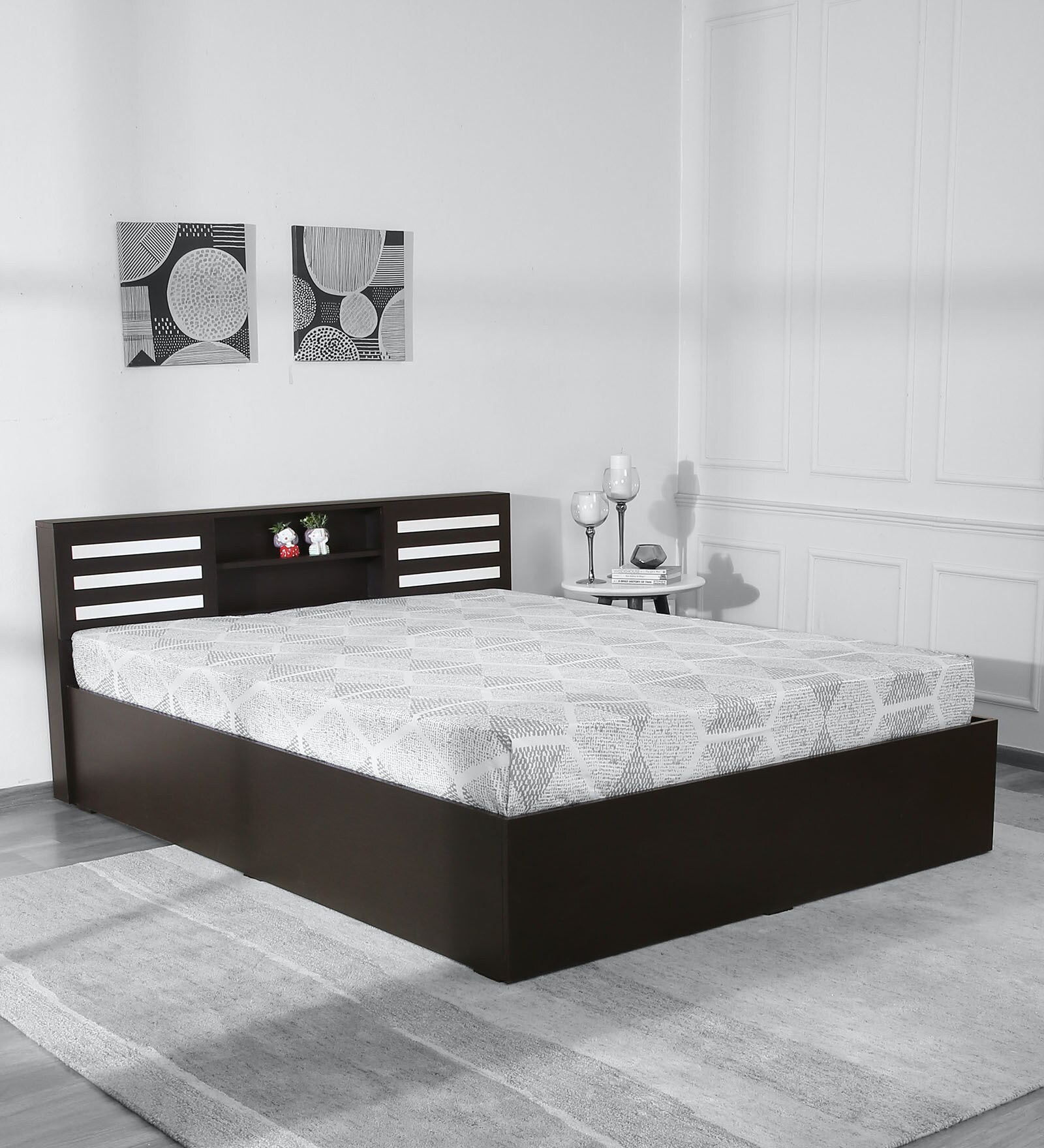 Fynn Queen Size Bed in Wenge Finish with Box Storage