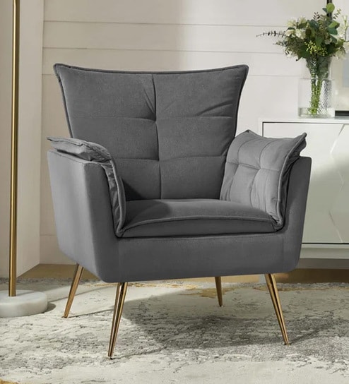 Fyn Velvet Lounge Chair In Grey Colour