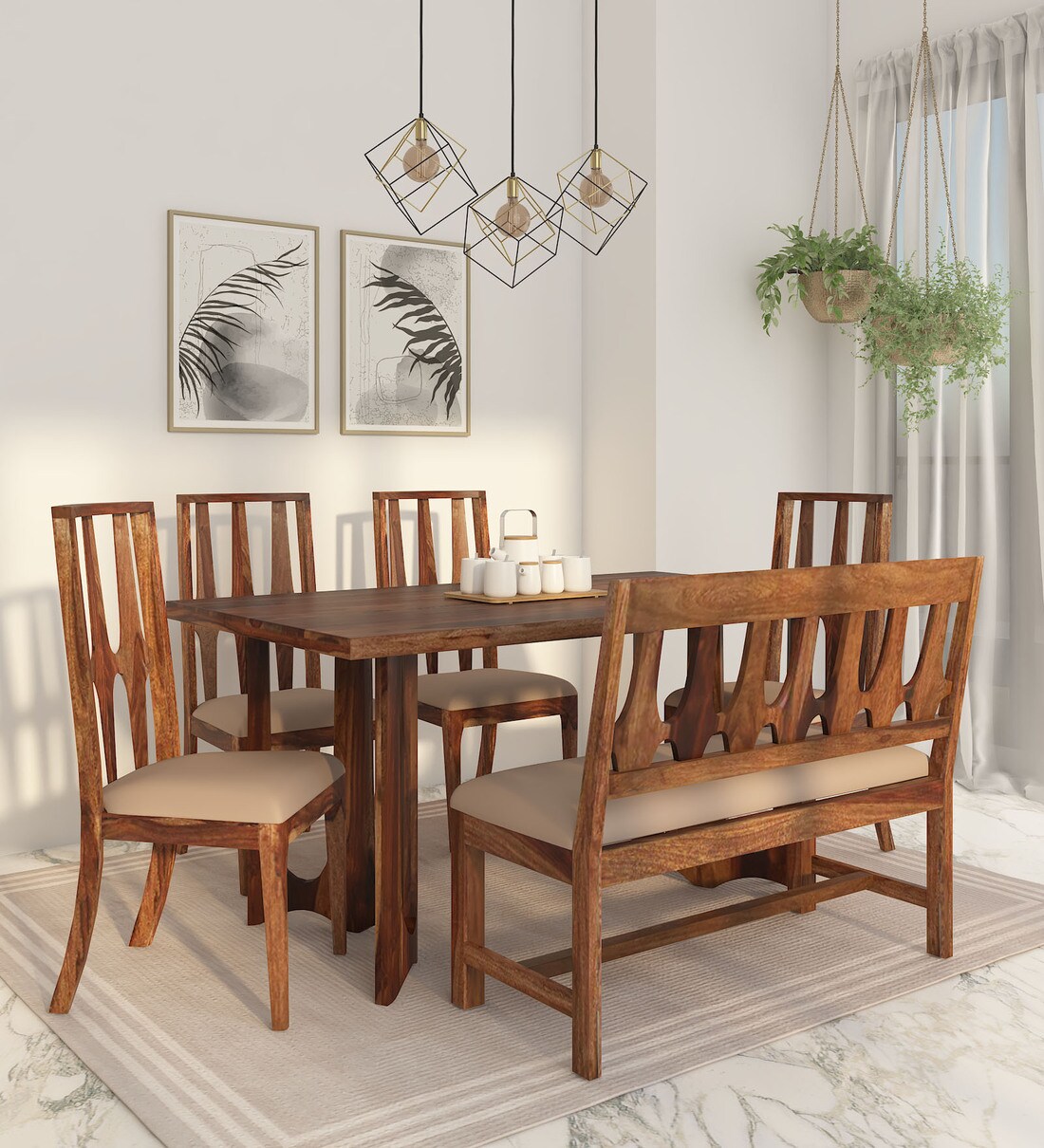 Buy Gafieira Sheesham Wood 6 Seater Dining Set in Scratch Resistant ...