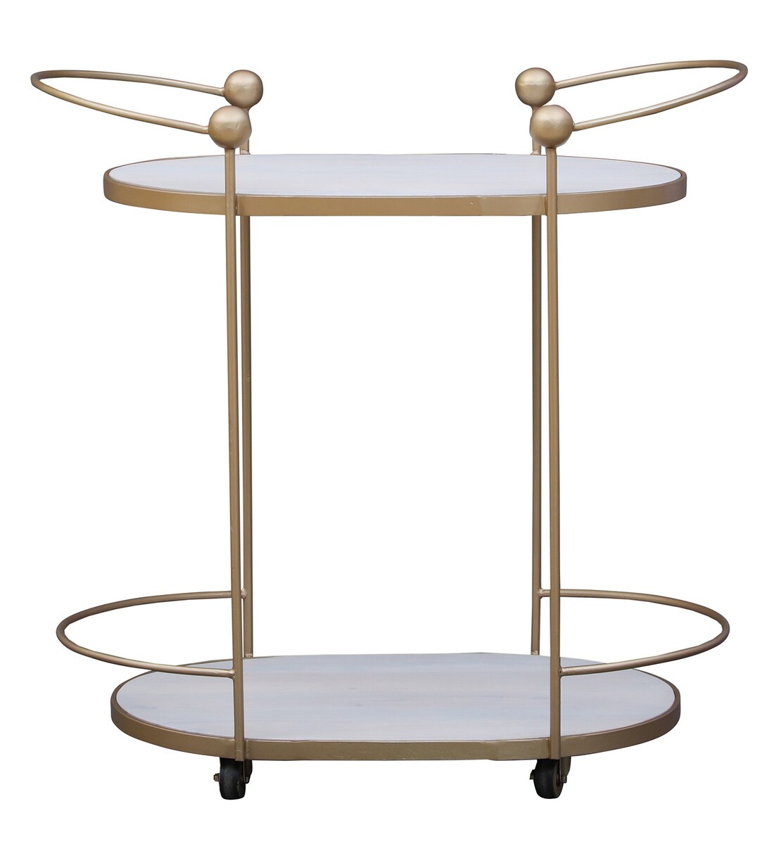 Buy Gail Bar Serving Trolley in White & Golden Finish by Bohemiana
