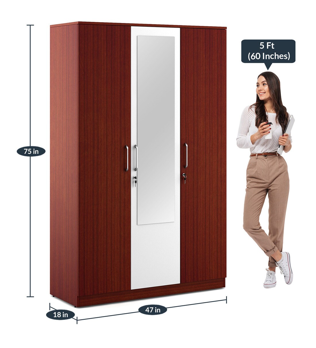 Buy Galaxy 3 Door Wardrobe in Mahogony Finish by A Globia Creations Online 3 Door Wardrobes
