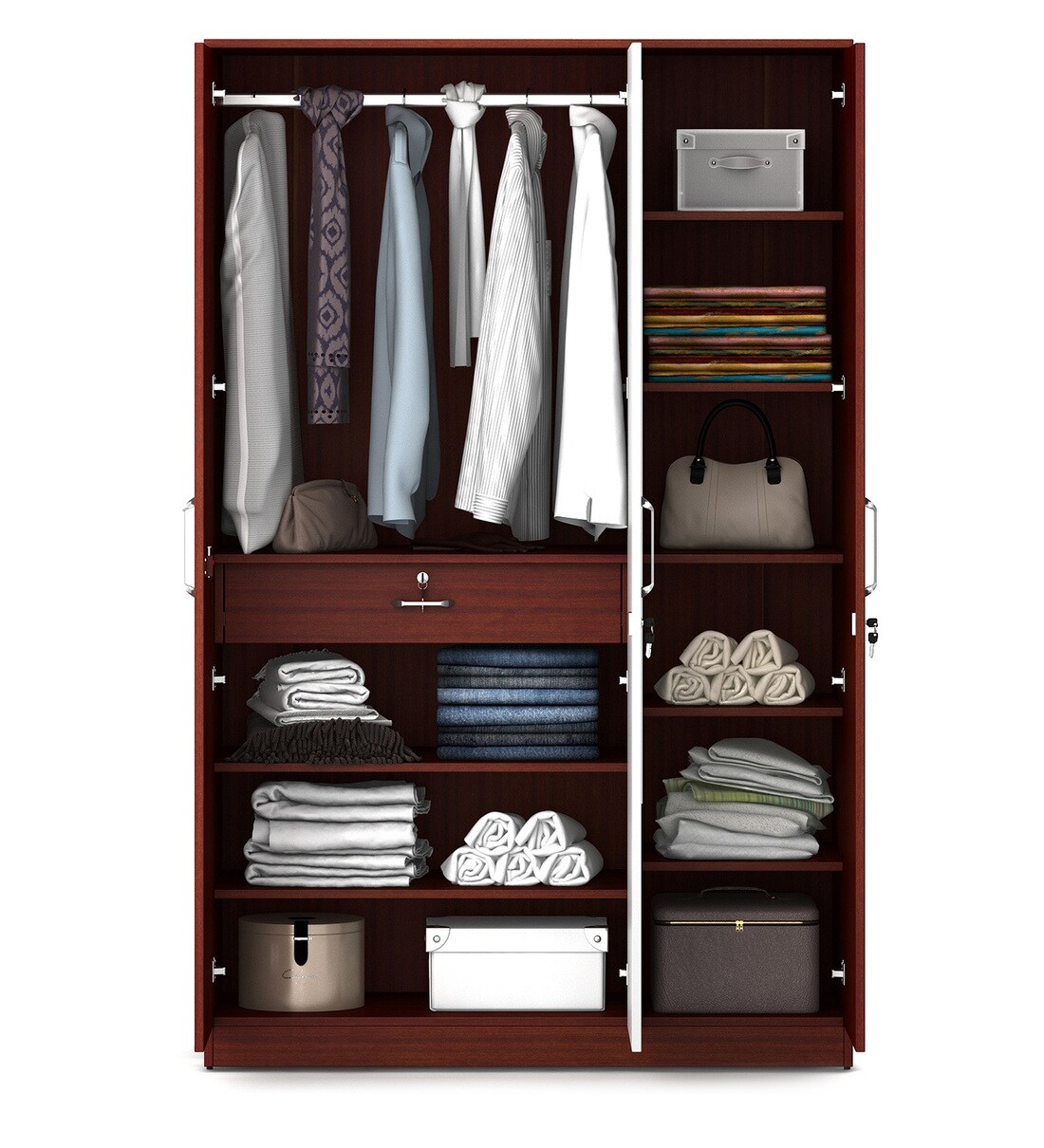 Buy Galaxy 3 Door Wardrobe in Mahogony Finish by A Globia Creations Online 3 Door Wardrobes