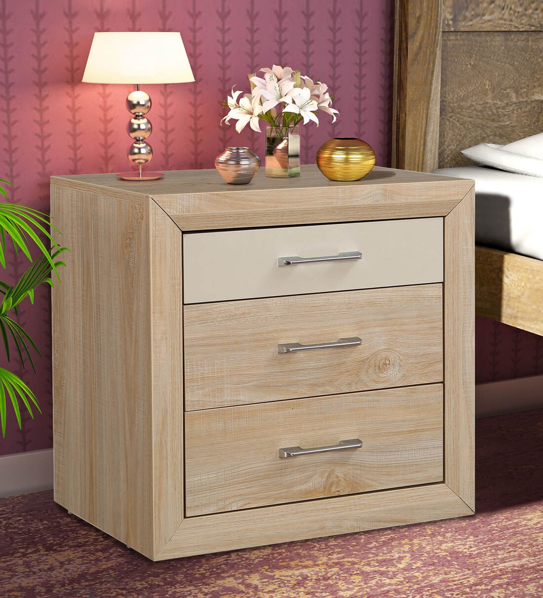 Buy Galileo Bedside Table in Walnut Finish by Hometown Online Bedside