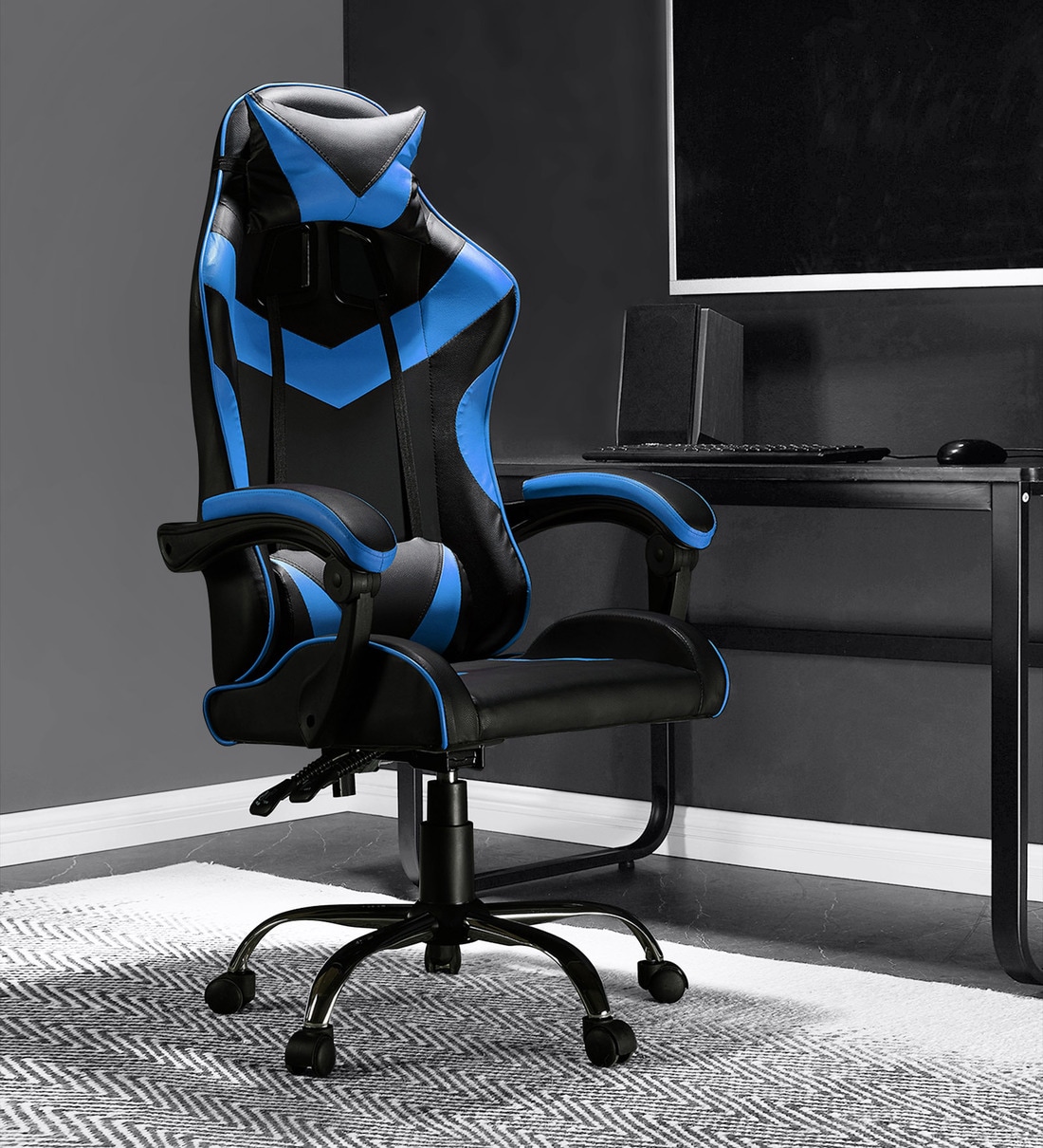 Buy Gaming Ergonomic Chair in Blue & Black Colour by Bantia Furniture Online High Back