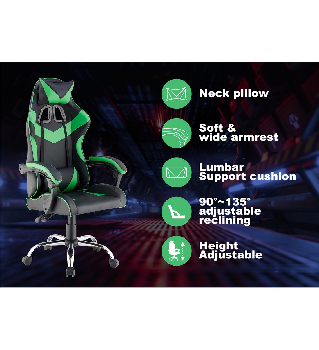 Buy Gaming Ergonomic Chair in Green & Black Colour by Bantia Furniture