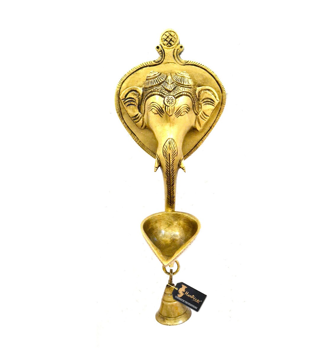 Buy Ganesha Design Brass Wall Hanging Deepak with Bell by Handecor