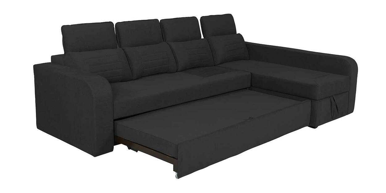 Buy Galleria Fabric LHS PullOut Sofa Cum Bed in Charcoal Grey Colour with Storage by Vittoria