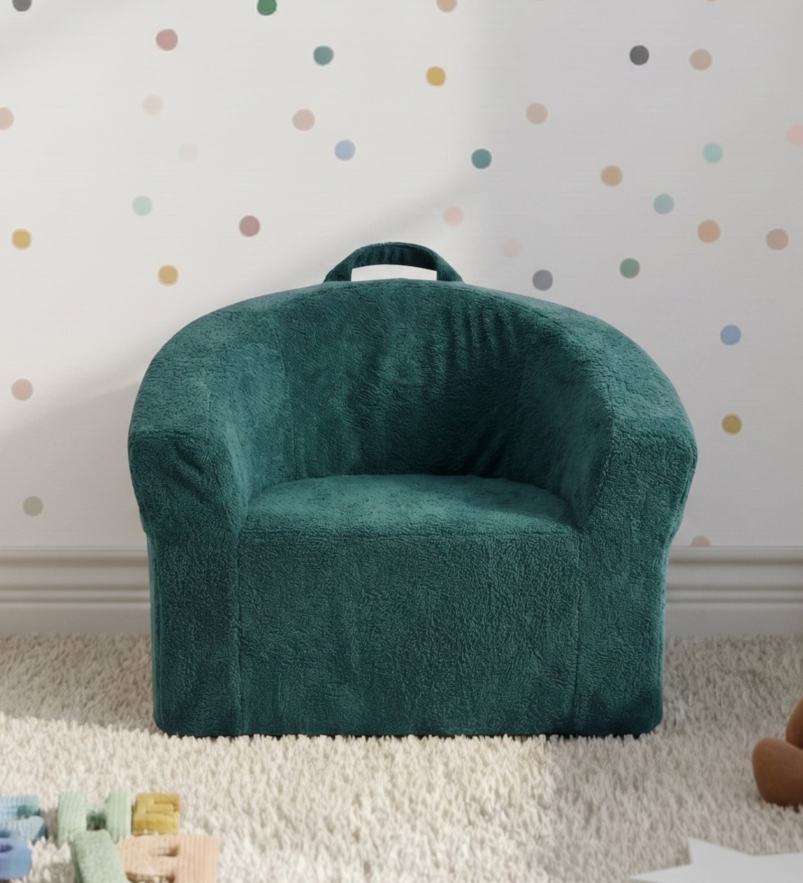 Gabriel Puffy Organic Kids Lounge Chair In Olive Green Colour