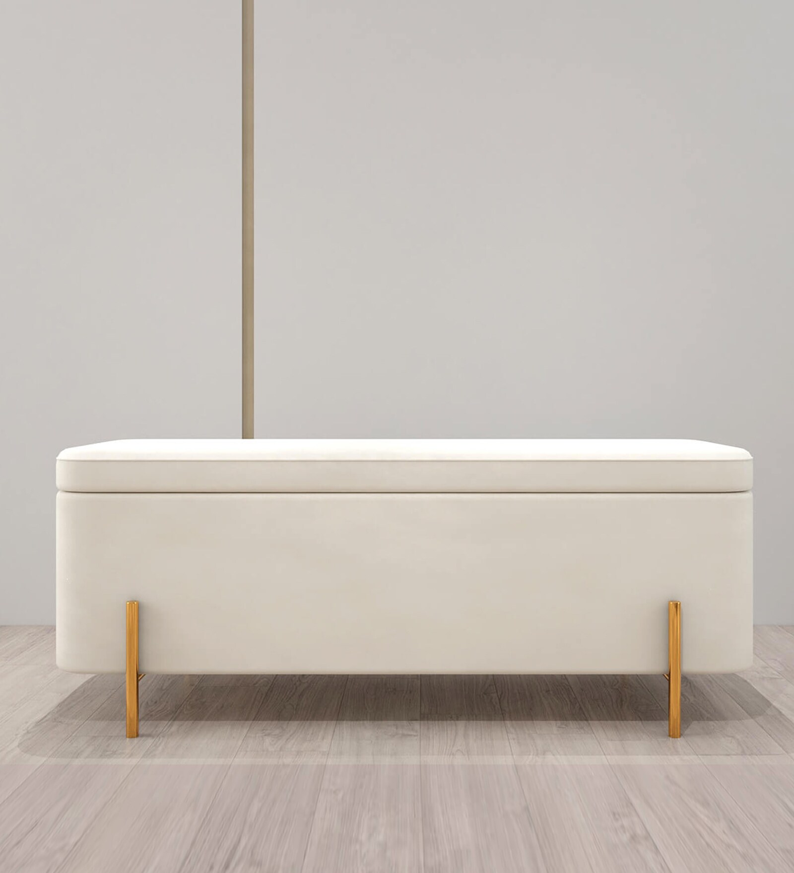 Gabriel Velvet Bench In Ivory Colour With Storage