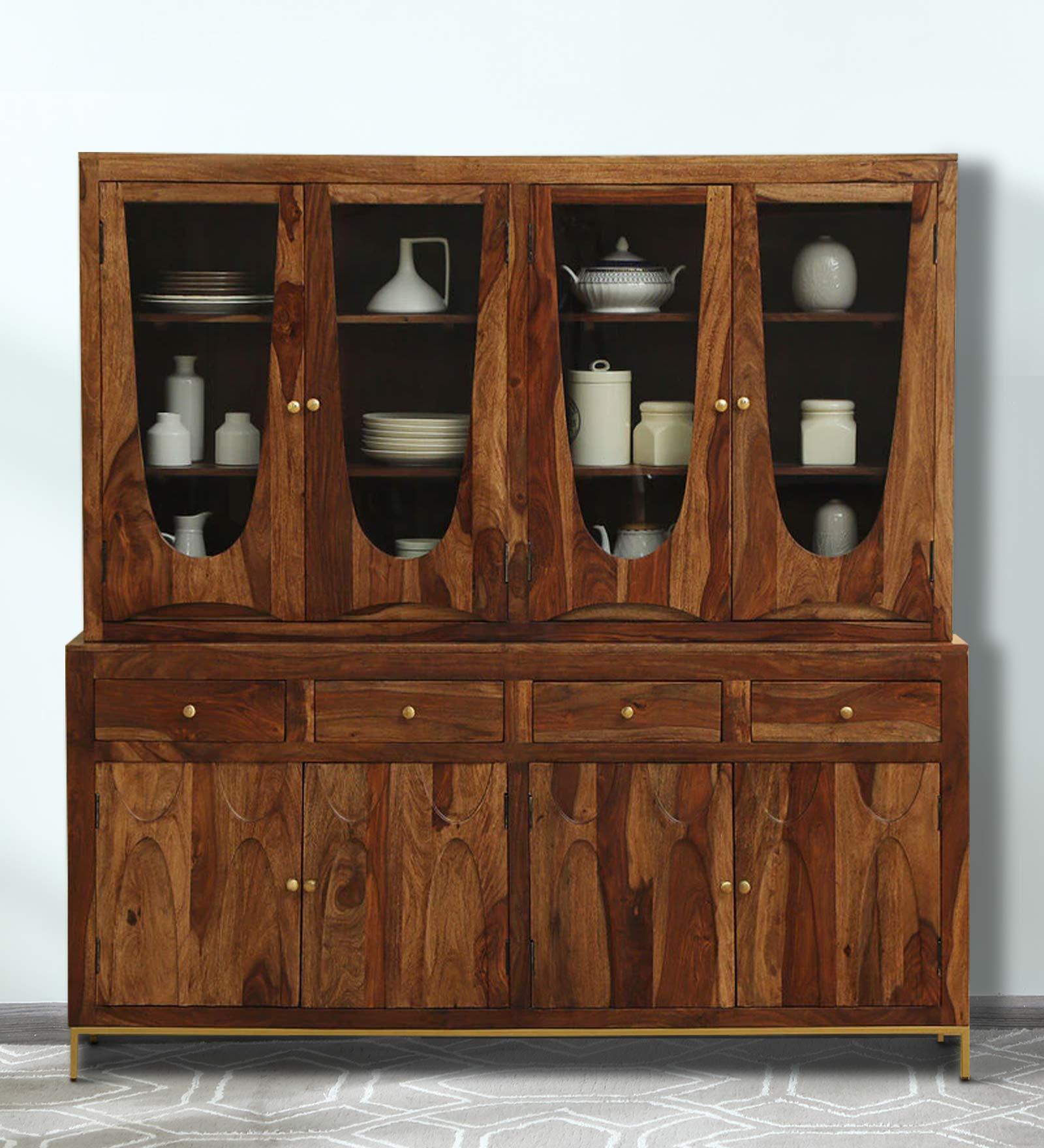 Gafieira Sheesham Wood Crockery Unit in Scratch Resistant Rustic Teak Finish