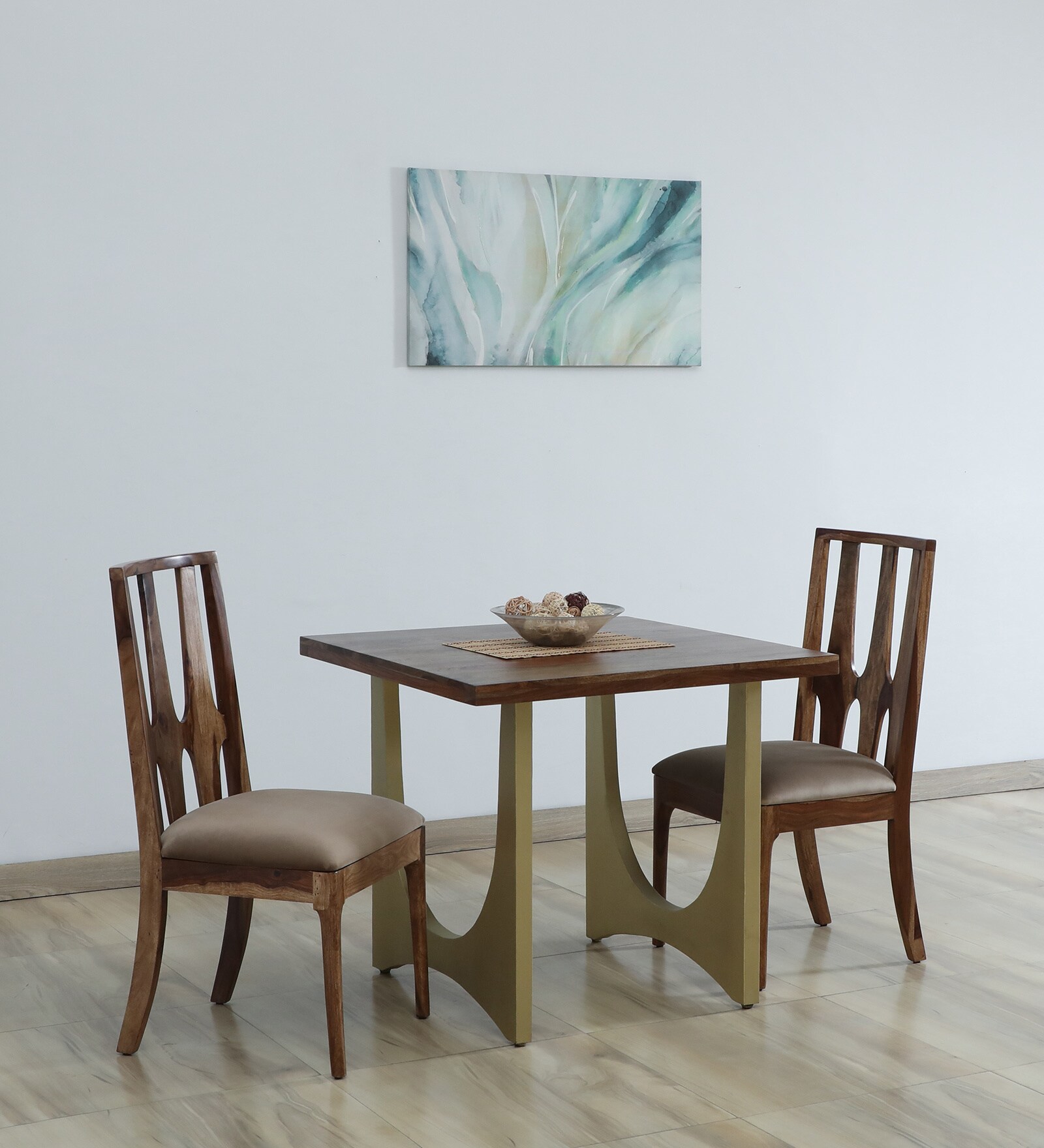 Gafieira Sheesham Wood 2 Seater Dining Set In Scratch Resistant Rustic Teak Finish