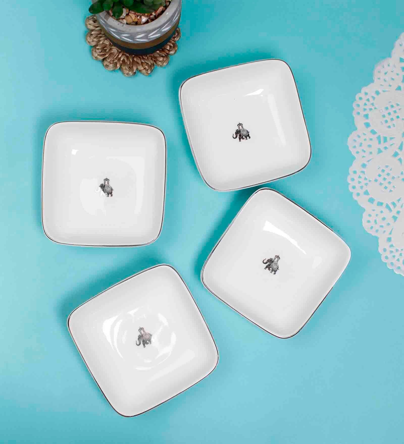 Gaj 250 ml White Porcelain Dinner Bowl (Set of 4)