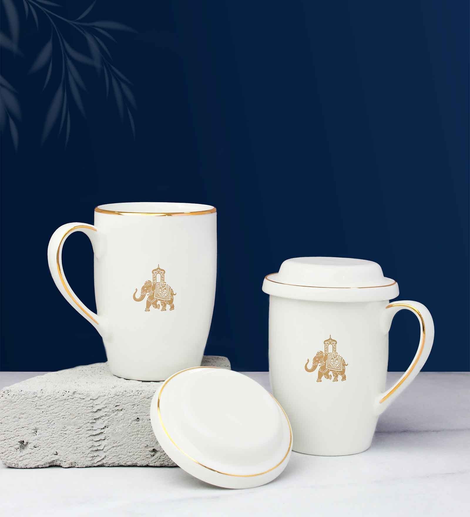 Gaj Gold rim 2 Mugs & 2 Coaster Set of 4