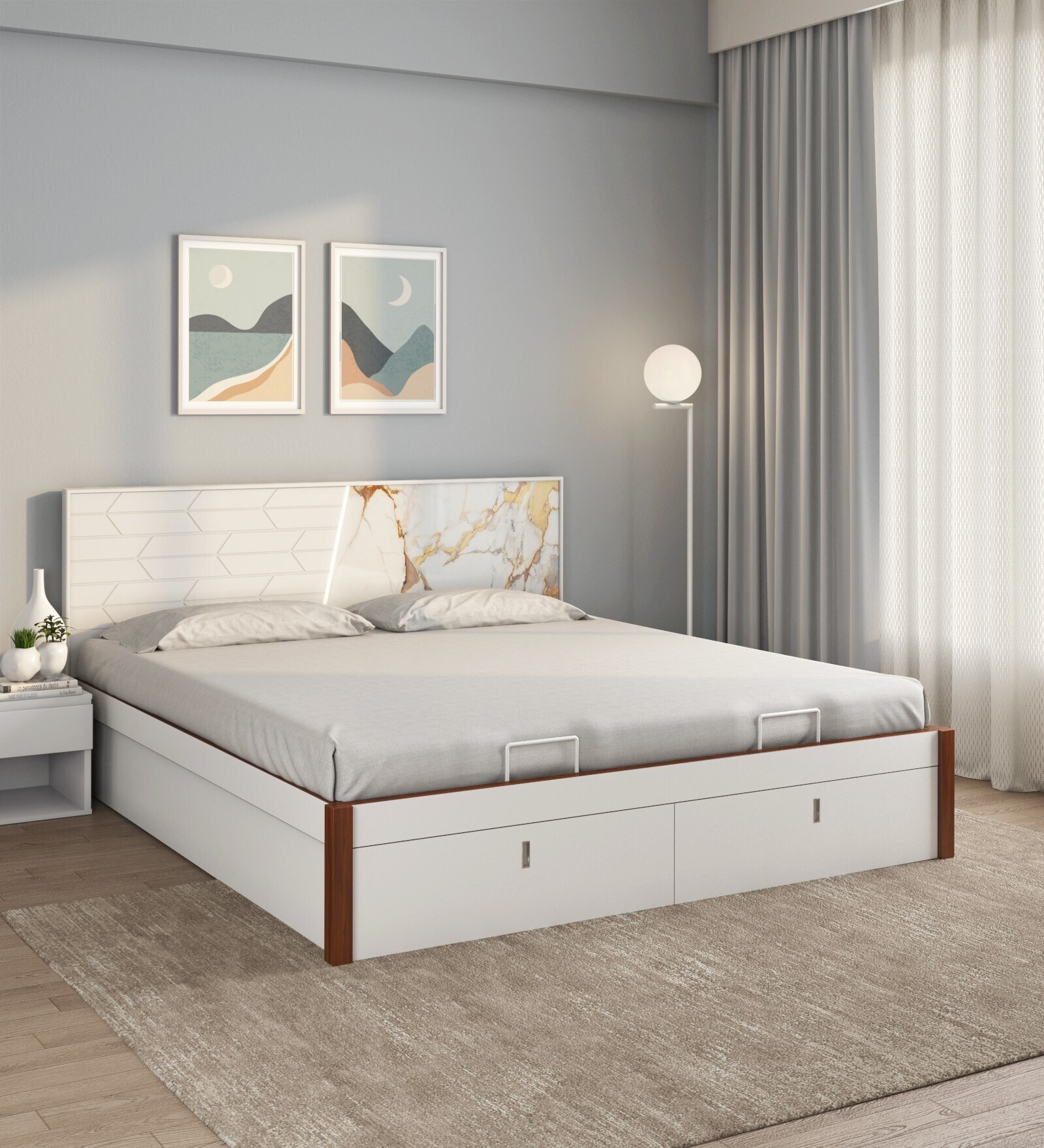 Galaxy Premier King Size Bed in White Finish with Hydraulic Storage Galaxy Premier King Size Bed in White Finish with Hydraulic Storage