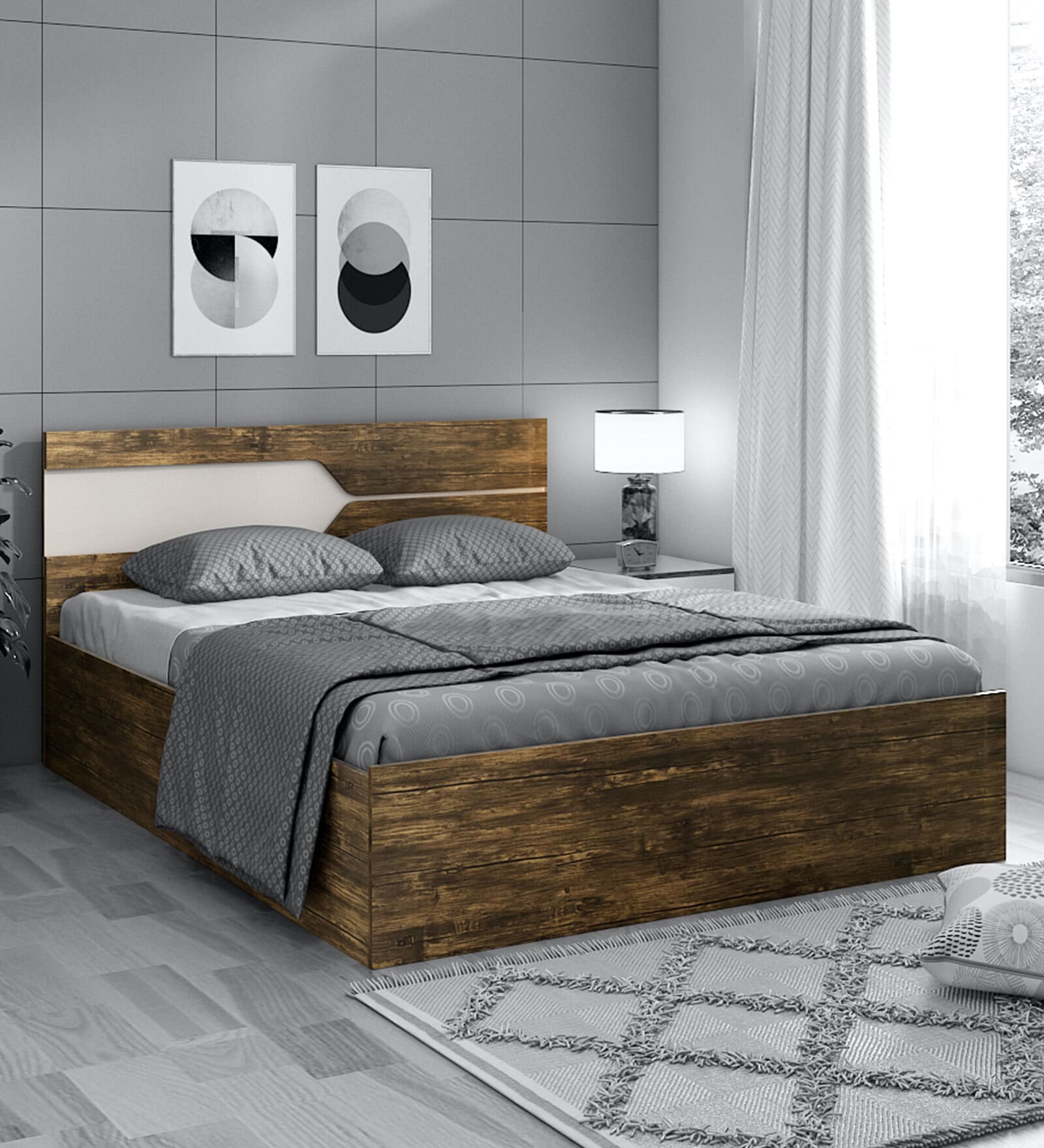 Buy Galaxy Queen Size Bed with Storage In Choco Oak Colour at 32% OFF ...