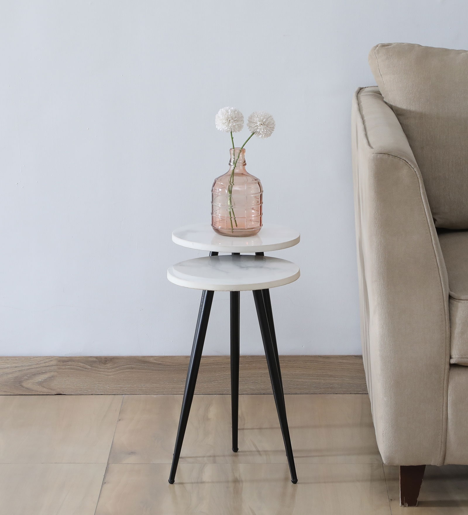 Galison Metallic End Table with Black Base & White Porcelain Top (Set of2)