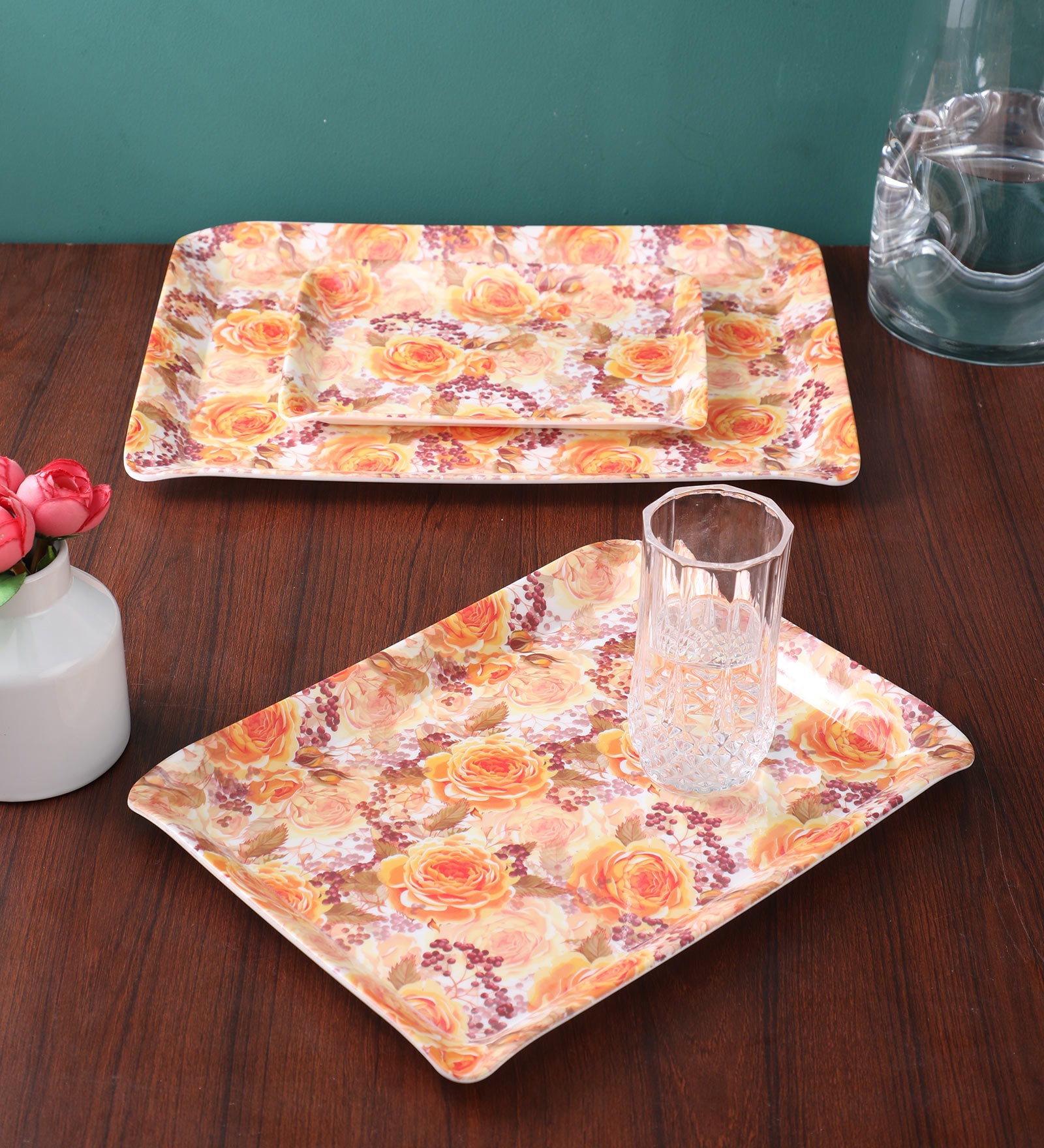 Multicolor Melamine Rectangle (Set of 3) Serving Trays