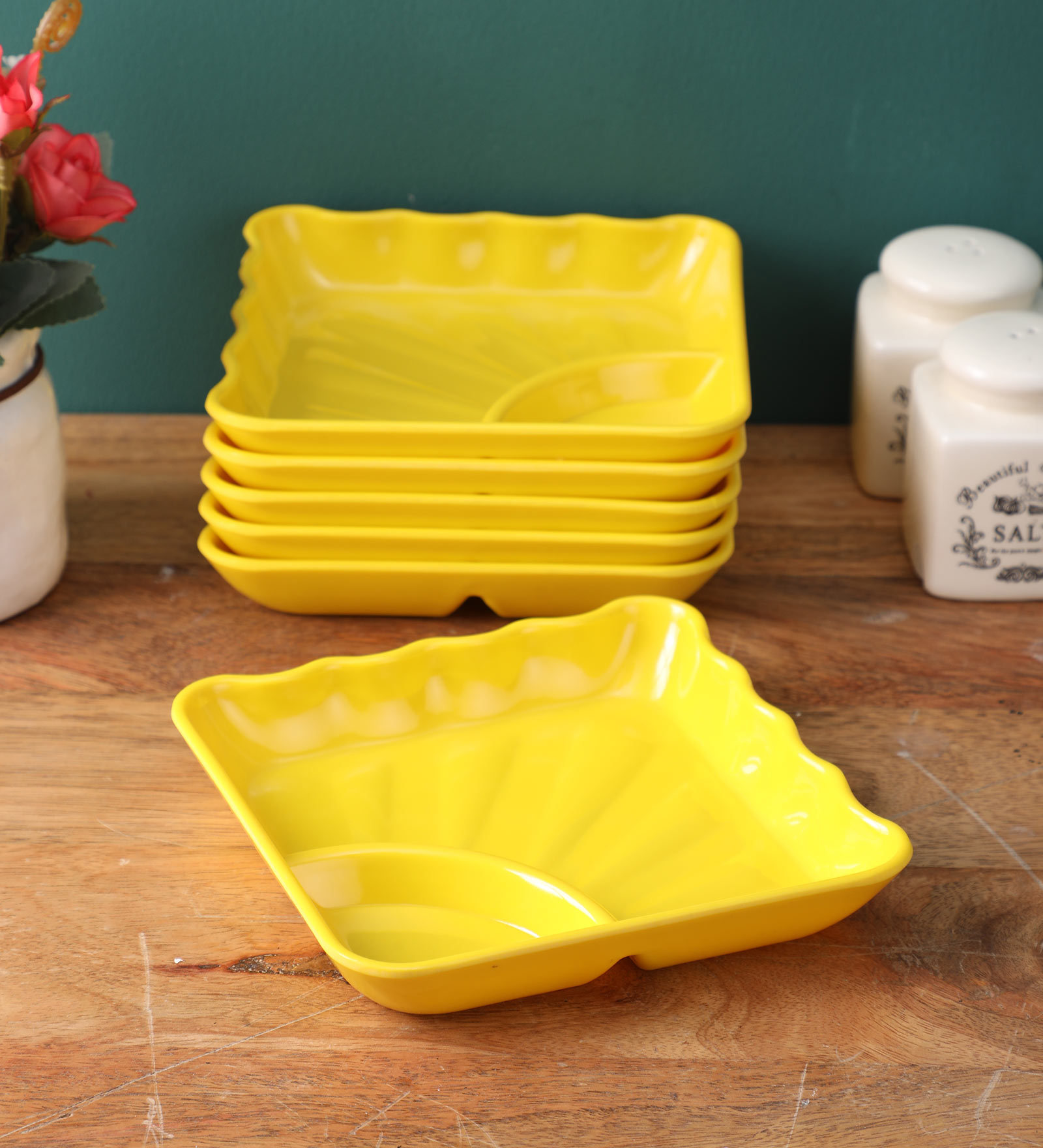 Yellow Snack Melamine (Set of 6) Appetizer Platter