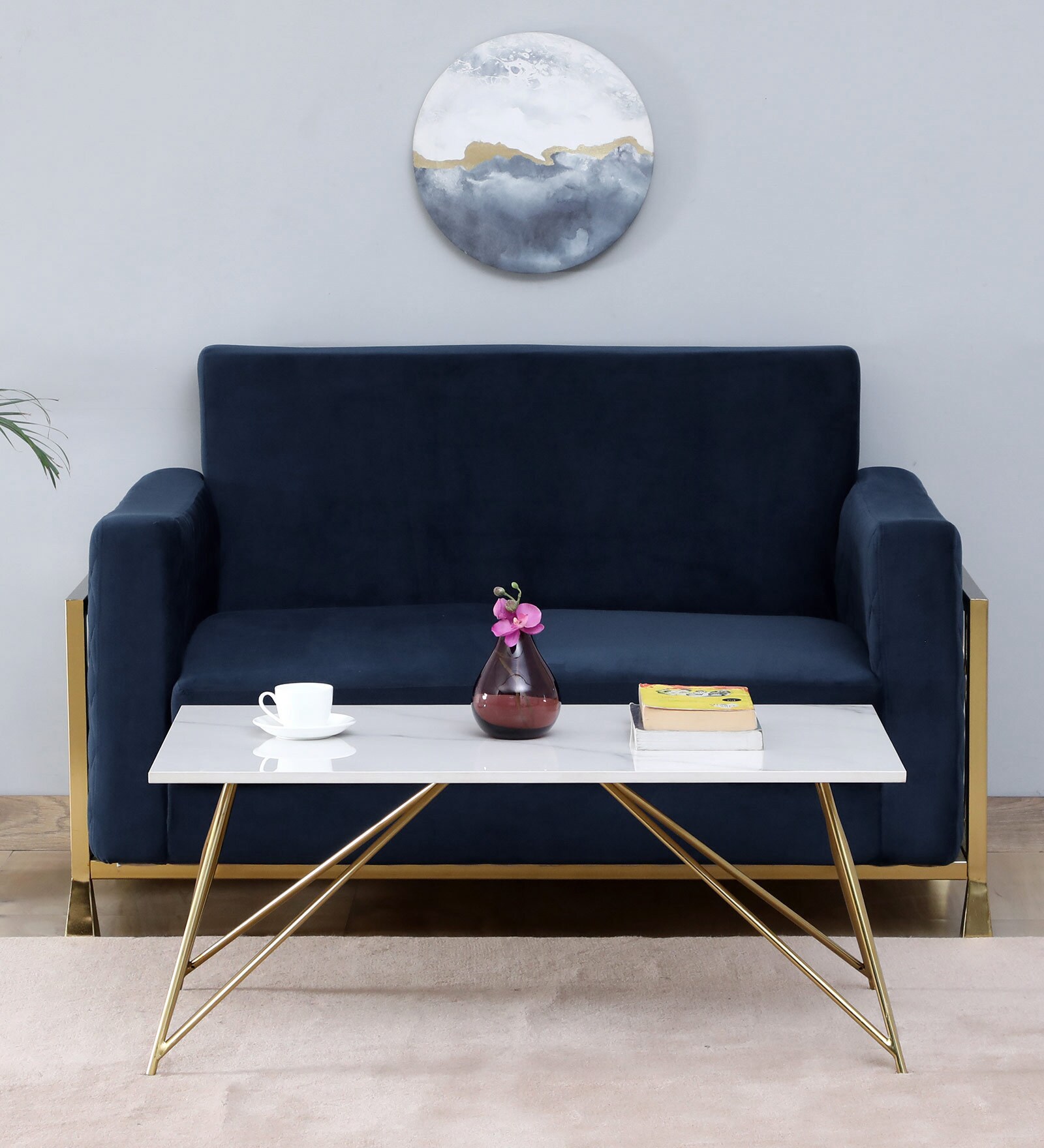 Galliano Coffee Table In White & Matte Gold Finish With Porcelain Top