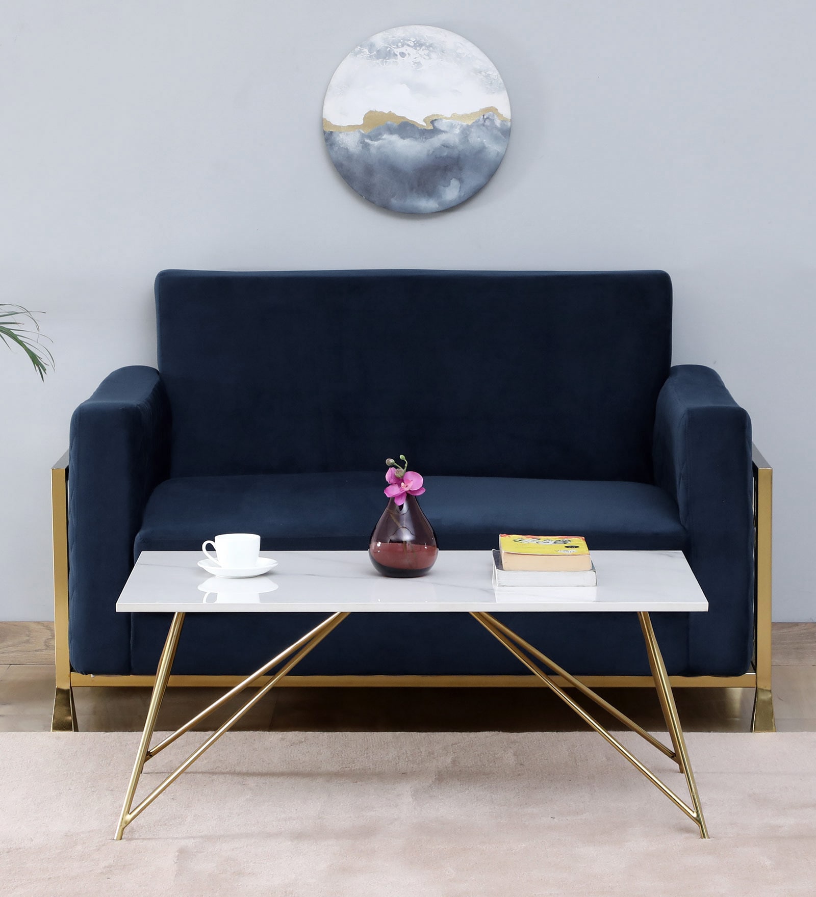 Galliano Coffee Table In White & Matte Gold Finish With Porcelain Top