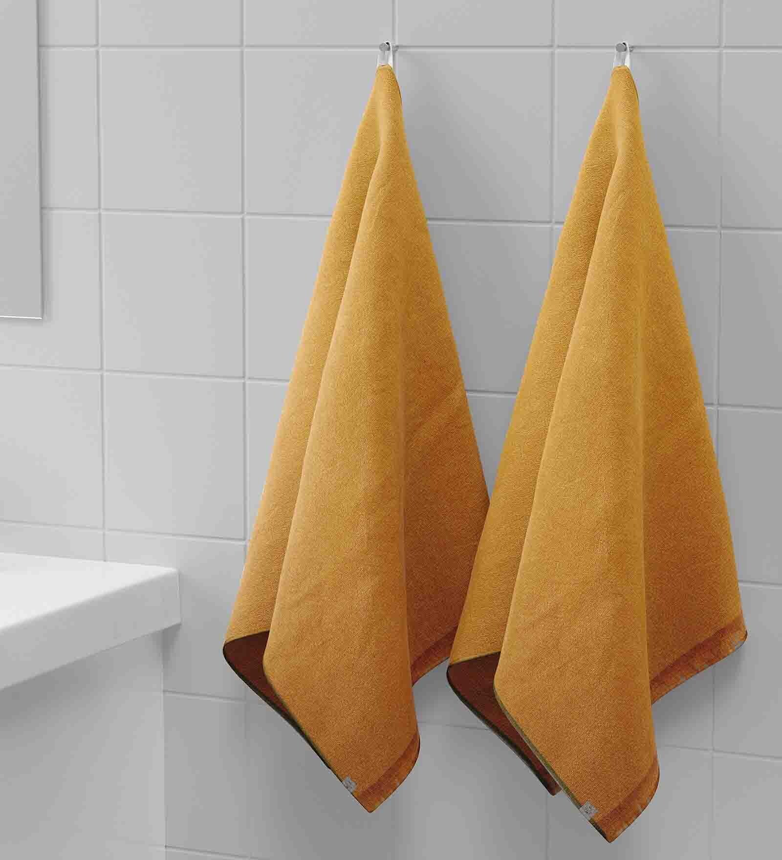 Yellow Solid 350 GSM Cotton Bath Towel (Set of 2)