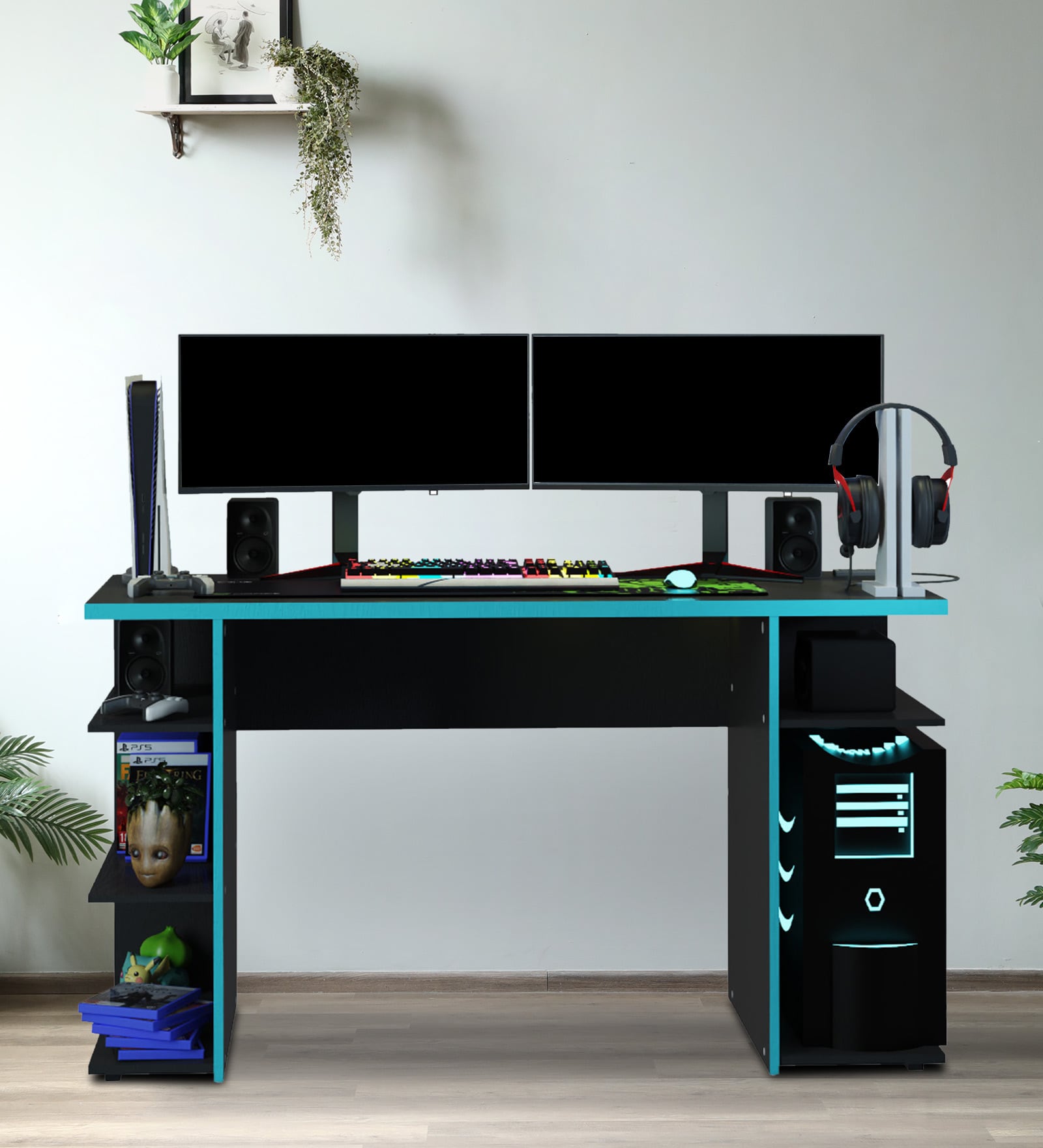 Gaming Table In Black And Blue Finish