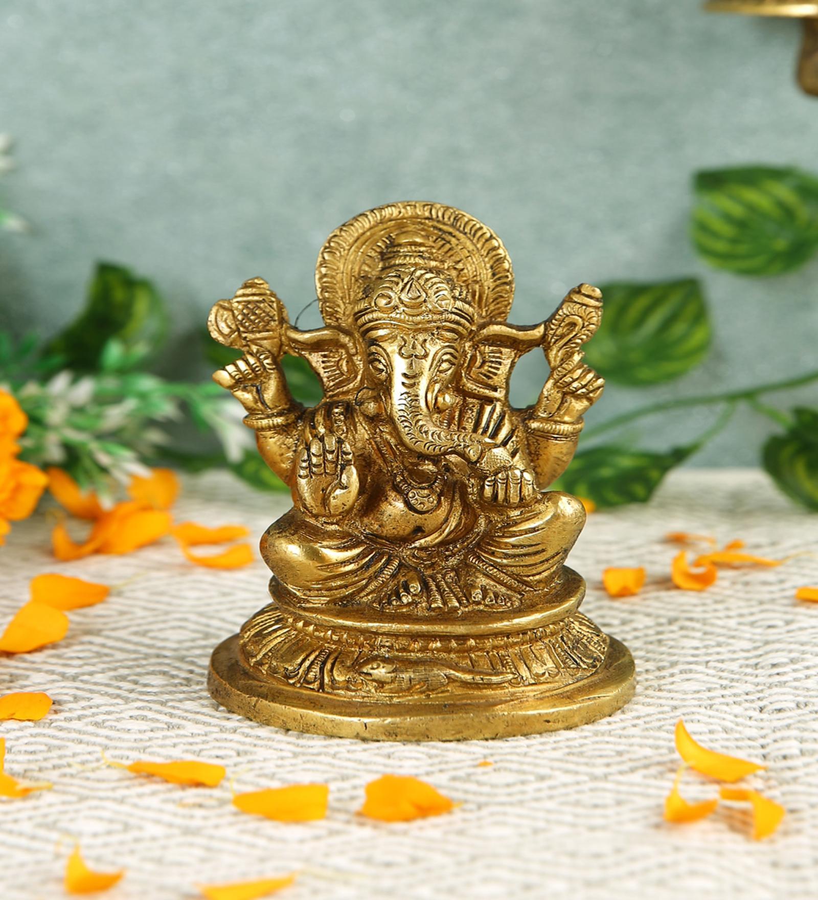 Ganesh Gold Brass Idol