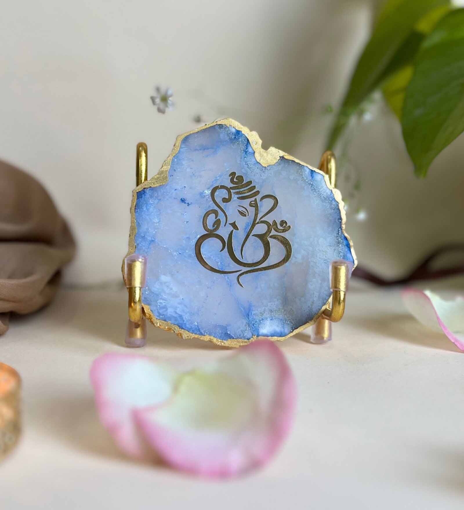 Ganesh Ji Metal Holder with Blue Agate