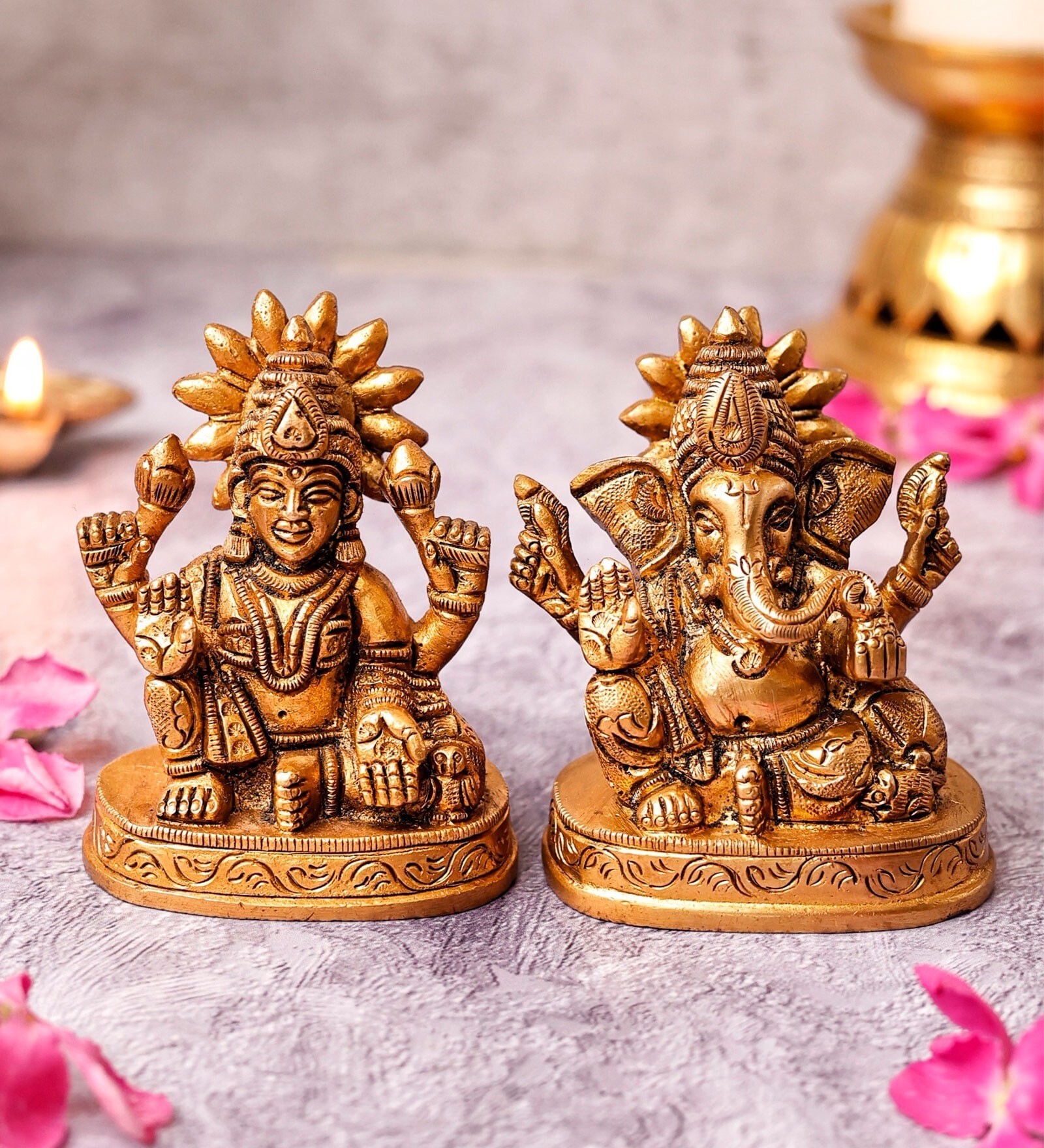 Ganesh Laxmi With Sun Brass Religious Idol